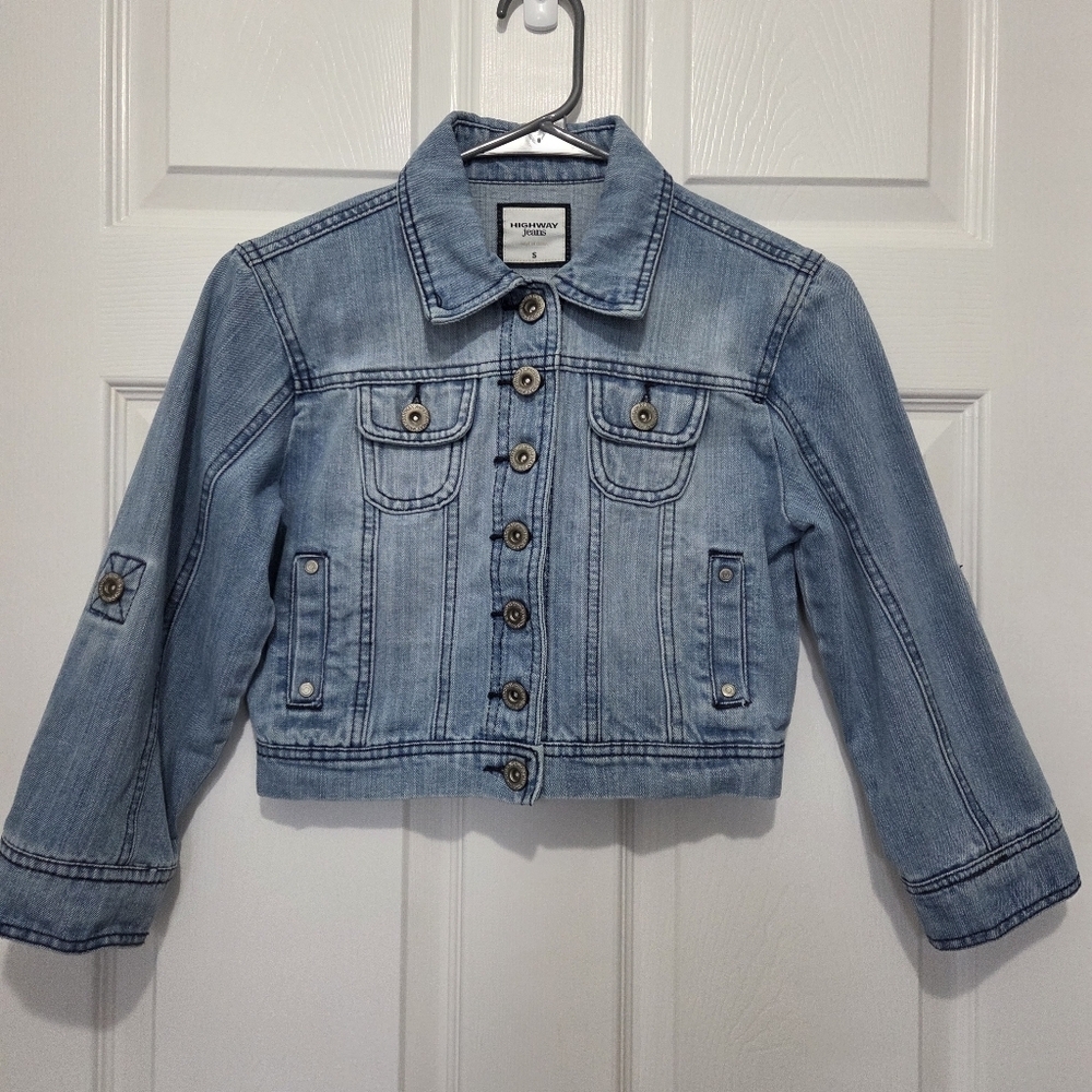 Highway Jeans Girls Medium Wash Cropped Denim jacket Size Small